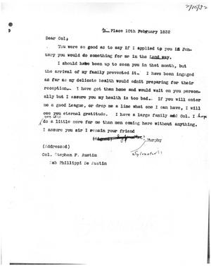 [Transcript of Letter from Sylvester Murphy to Stephen F. Austin, February 10, 1832]