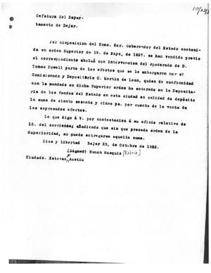 [Transcript of Letter from Ramón Músquiz to Stephen F. Austin, October 23, 1832]