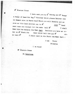 [Transcript of Letter from Moses Austin to Frances Jones]