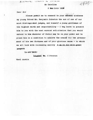 [Transcript of Letter from William C. Preston to Stephen F. Austin, October 6, 1836]