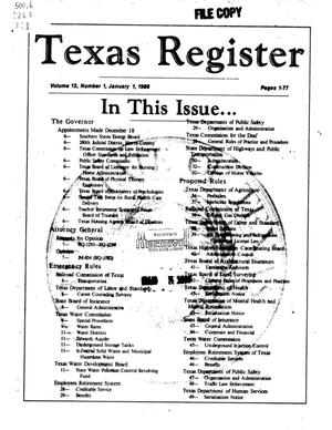 Primary view of object titled 'Texas Register, Volume 13, Number 1, Pages 1-77, January 1, 1988'.