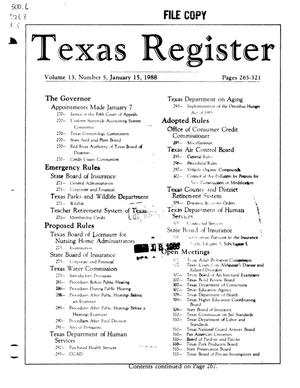 Texas Register, Volume 13, Number 5, Pages 265-321, January 15, 1988