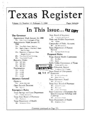 Texas Register, Volume 13, Number 10, Pages 569-659, February 5, 1988