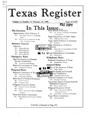 Texas Register, Volume 13, Number 13, Pages 817-855, February 16, 1988