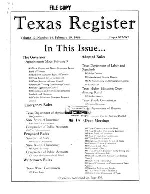 Texas Register, Volume 13, Number 14, Pages 857-897, February 19, 1988