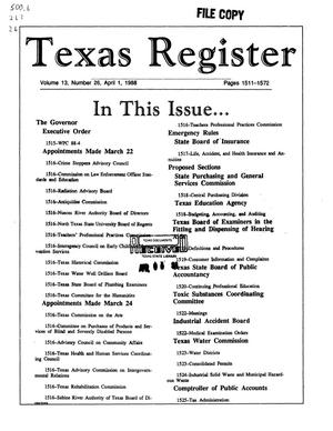 Texas Register, Volume 13, Number 26, Pages 1511-1572, April 1, 1988