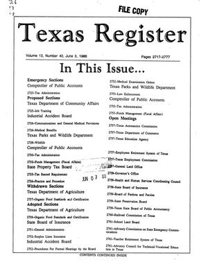 Primary view of object titled 'Texas Register, Volume 13, Number 43, Pages 2717-2777, June 3, 1988'.