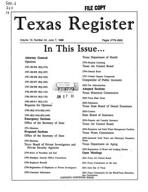 Texas Register, Volume 13, Number 44, Pages 2779-2859, June 7, 1988