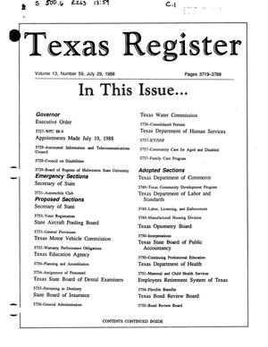 Primary view of object titled 'Texas Register, Volume 13, Number 59, Pages 3719-3789, July 29, 1988'.