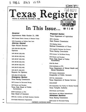 Texas Register, Volume 13, Number 83, Pages 5487-5610, November 4, 1988