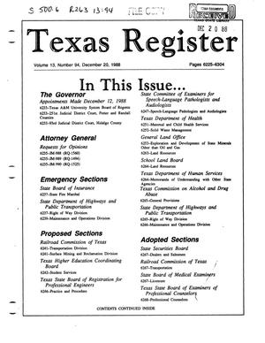 Texas Register, Volume 13, Number 94, Pages 6225-6304, December 20, 1988