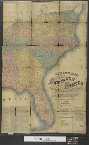 Primary view of object titled 'Lloyd's map of the southern states showing all the railroads, their stations & distances, also the counties, towns, villages, harbors, rivers, and forts. Compiled from the latest government and other reliable sources 1862 [Sheet 2]'.