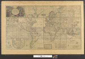 A new & correct map of the whole world : shewing ye situation of its principal parts. Viz the oceans, kingdoms, rivers, capes, ports, mountains, woods, trade-winds, monsoons, variation of ye compass, climats, &c. With the most remarkable tracks of the bold attempts which have been made to find out the North East & North West Passages.