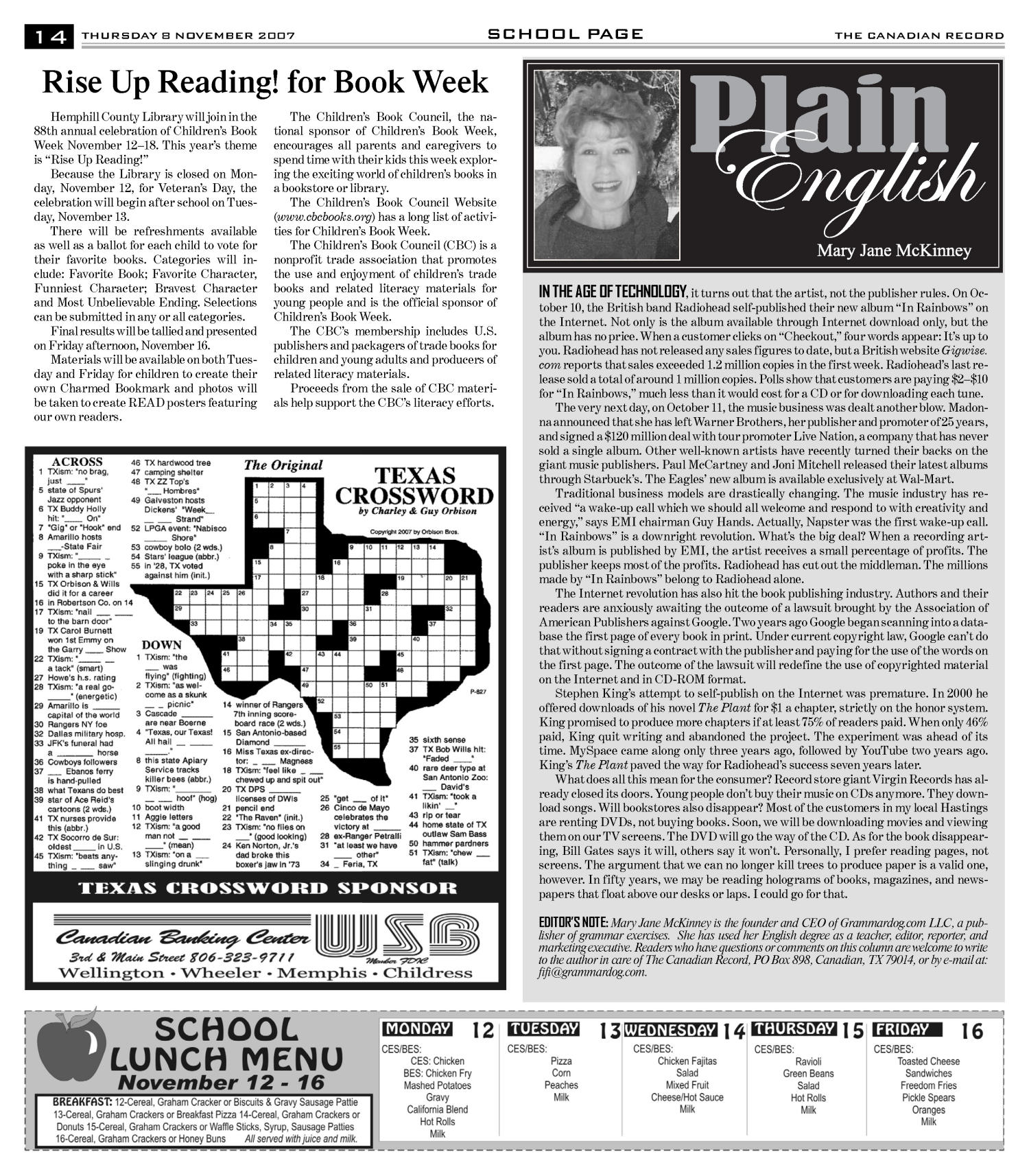 The Canadian Record (Canadian, Tex.), Vol. 117, No. 45, Ed. 1 Thursday, November 8, 2007
                                                
                                                    [Sequence #]: 14 of 32
                                                
