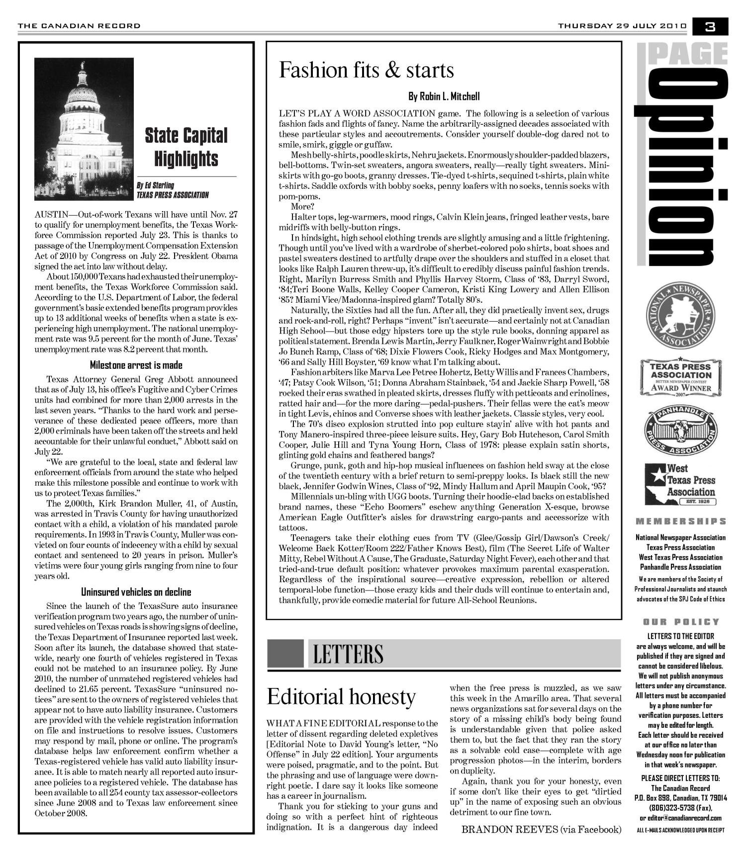 The Canadian Record (Canadian, Tex.), Vol. 120, No. 30, Ed. 1 Thursday, July 29, 2010
                                                
                                                    [Sequence #]: 3 of 28
                                                