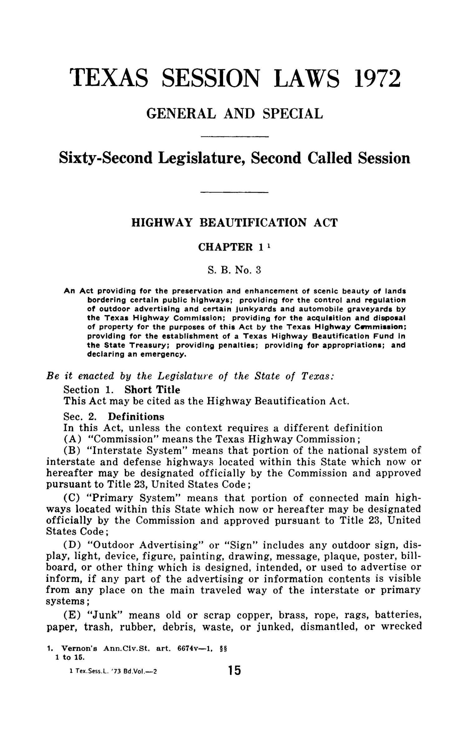 General and Special Laws of The State of Texas Passed By The Second, Third and Fourth Called Sessions of the Sixty-Second Legislature and the Regular Session of the Sixty-Third Legislature
                                                
                                                    15
                                                