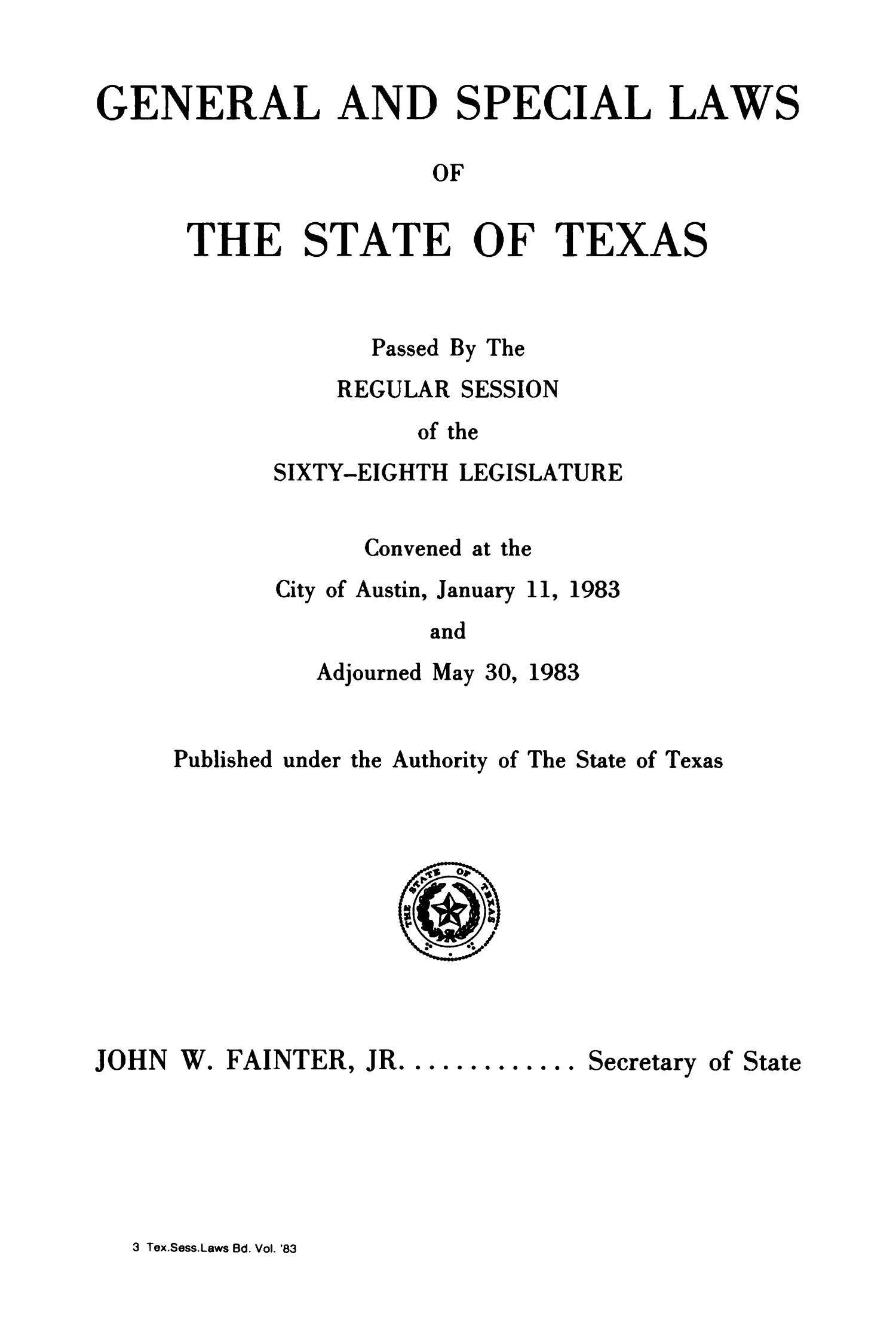 General and Special Laws of The State of Texas Passed By The Regular Session and The First Called Session of the Sixty-Eighth Legislature
                                                
                                                    tp
                                                