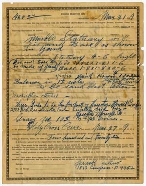 Primary view of object titled '[Contract for Statuary for Audelia Gabino's grave, 1929]'.
