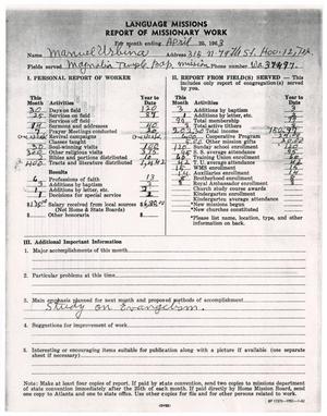 [Language Missions Report of Missionary Work for Manuel Urbina for the month ending April 25, 1963]