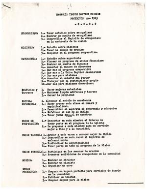 [List of projects for the Magnolia Temple Baptist Mission - 1965]