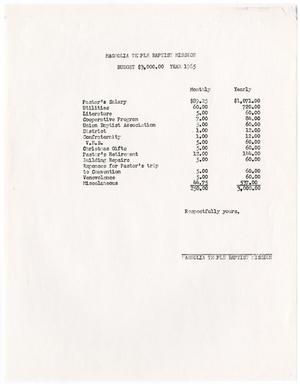 Magnolia Temple Baptist Mission Budget, 1965