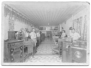 Primary view of object titled '[Four men in Alamo Furniture Company shop]'.