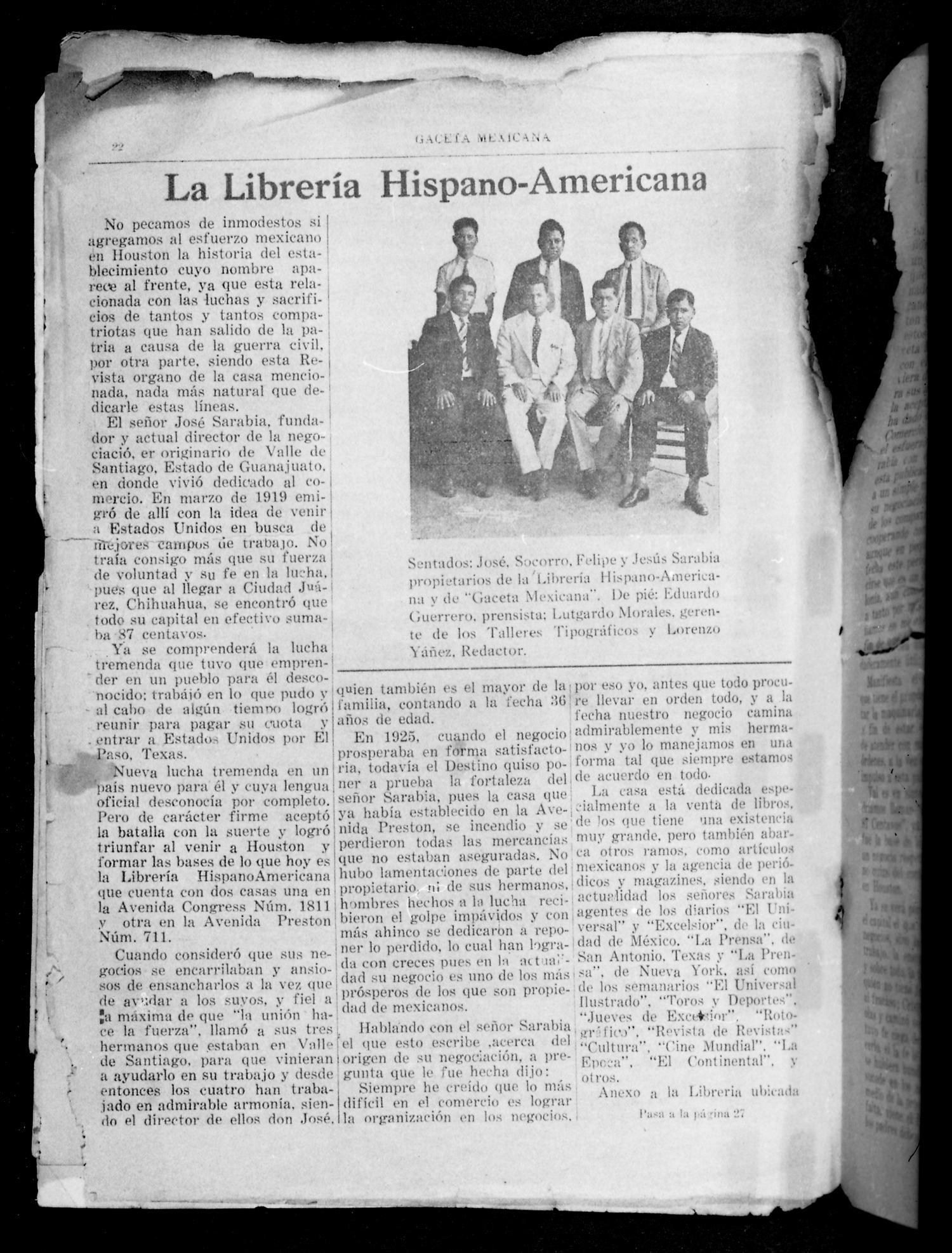 [Newspaper clipping of La Gaceta Mexicana cover page]
                                                
                                                    22
                                                