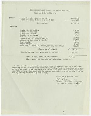[LULAC report on sales from bar, 1968]