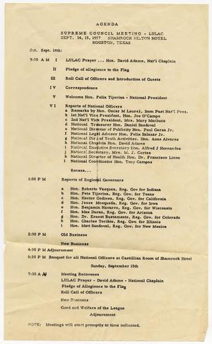 [Agenda of the LULAC Supreme Council Meeting, September 14-15, 1957]