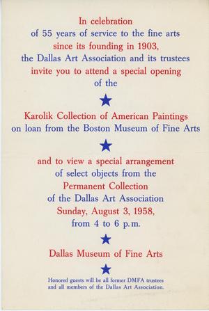 [Invitation to a special opening of the "Karolik Collection of American Painting" exhibition]