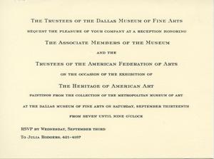 [Reception invitation for the exhibition "The Heritage of American Art"]