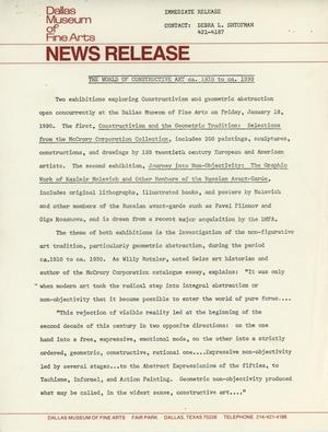 News Release: The World of Constructive Art ca. 1910 to ca. 1930