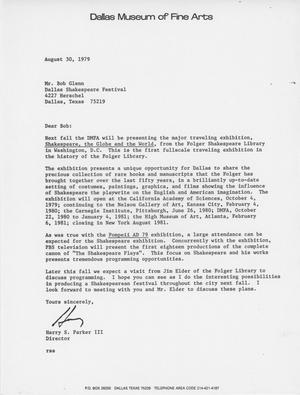 [Letter from Harry S. Parker to Bob Glenn - 1979-08-30]