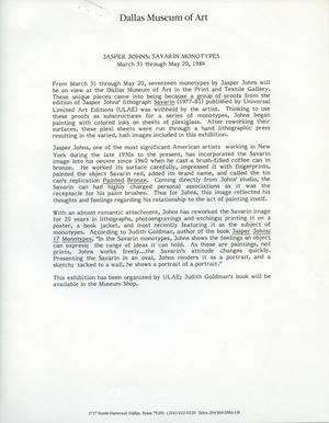 Jasper Johns: Savarin Monotypes