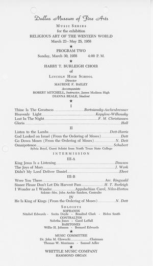Religious Art of the Western World [Program, Harry T. Burleigh Choir]