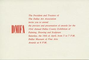 [Invitation, Preview and Presentation of Awards for the 33rd Annual Dallas County Exhibition of Painting, Drawing, and Sculpture]