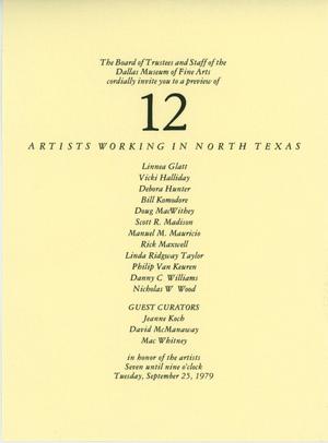 Primary view of object titled '12: Artists Working in North Texas [Invitiation]'.