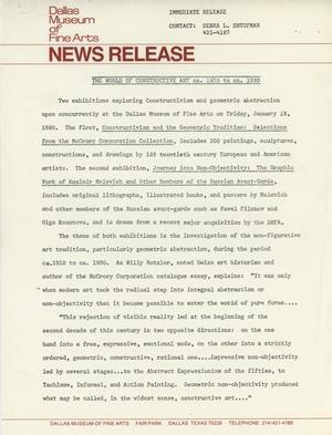 The World of Constructive Art ca. 1910 to ca. 1930 [Press Release]