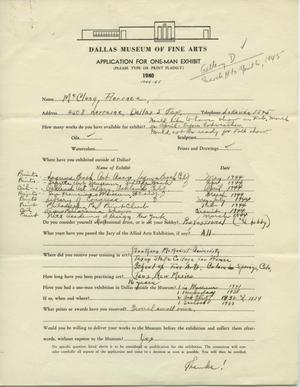 Primary view of object titled 'Application for One-Man Exhibit [Florence McClung: One–Man Show]'.
