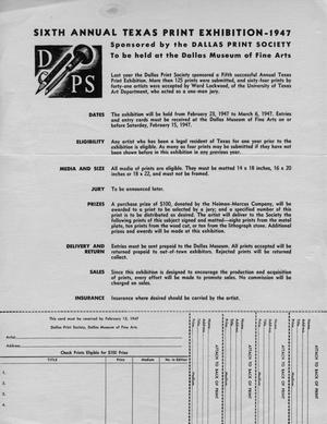 Primary view of object titled 'Sixth Annual Texas Print Exhibition- 1947 [Fact Sheet]'.