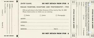 [Entry Form for 23rd Annual Dallas Painting, Sculpture and Photography–1952 exhibition]