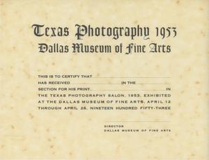 Texas Photography, 1953 [Certificate of Participation]
