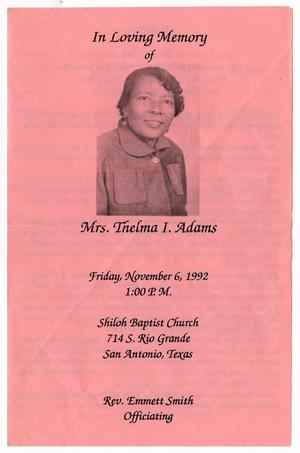 [Funeral Program for Thelma I. Adams, November 6, 1992]