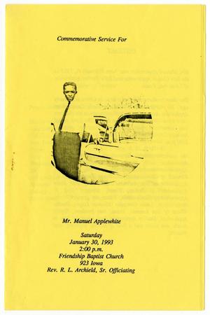 [Funeral Program for Manuel Applewhite, January 30, 1993]