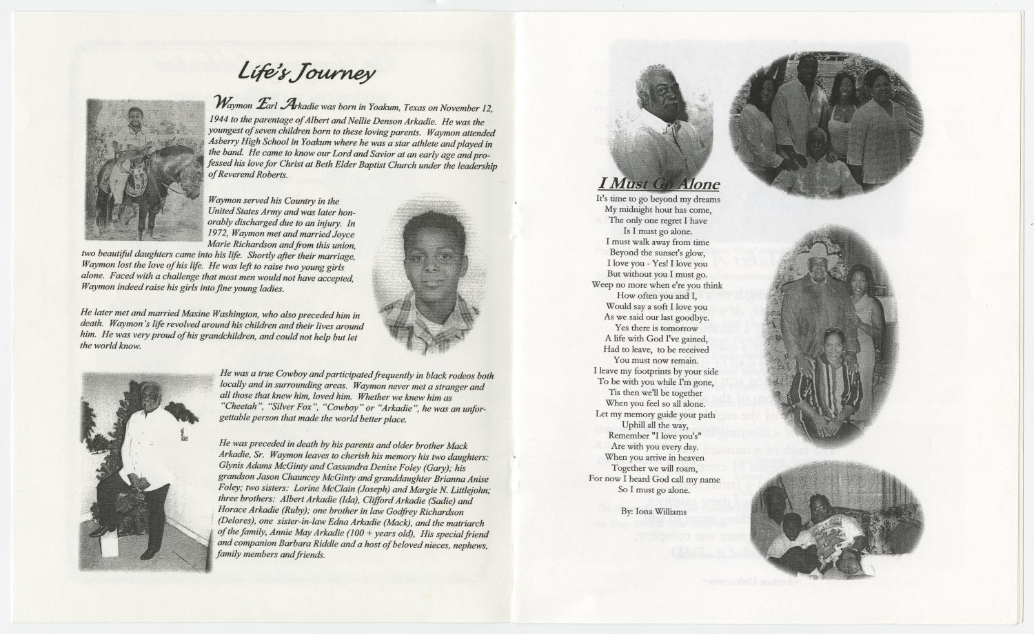 [Funeral Program for Waymon Earl Arkadie, August 29, 2006]
                                                
                                                    [Sequence #]: 2 of 5
                                                