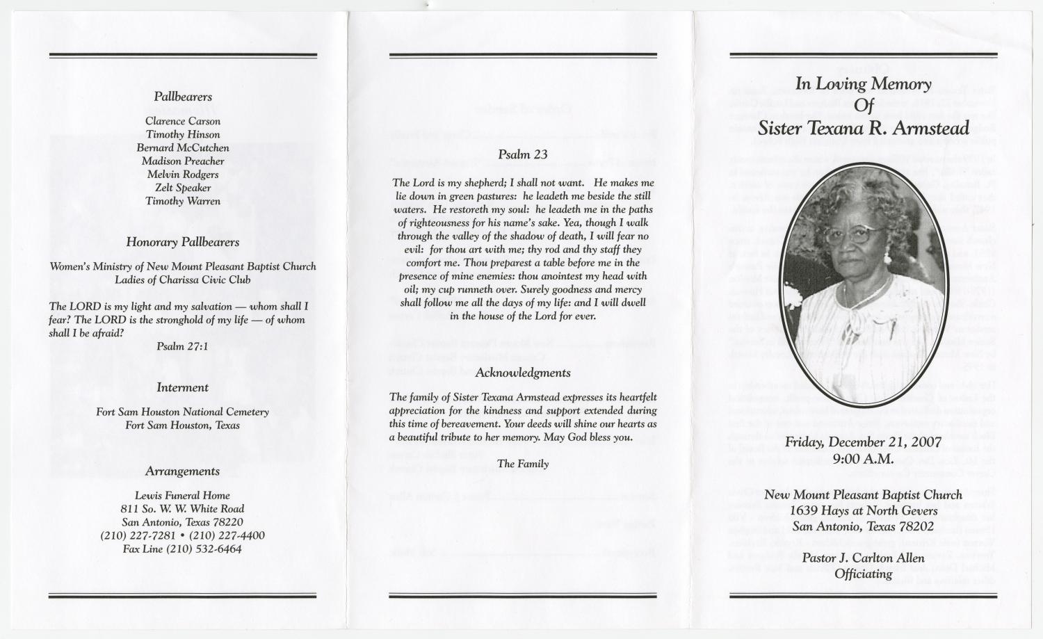 [Funeral Program for Texana R. Armstead, December 21, 2007]
                                                
                                                    [Sequence #]: 3 of 3
                                                