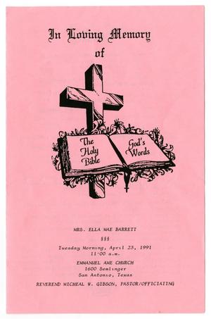 [Funeral Program for Ella Mae Barrett, April 23, 1991]