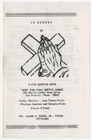 [Funeral Program for Beatrice Bates, June 26, 1978]