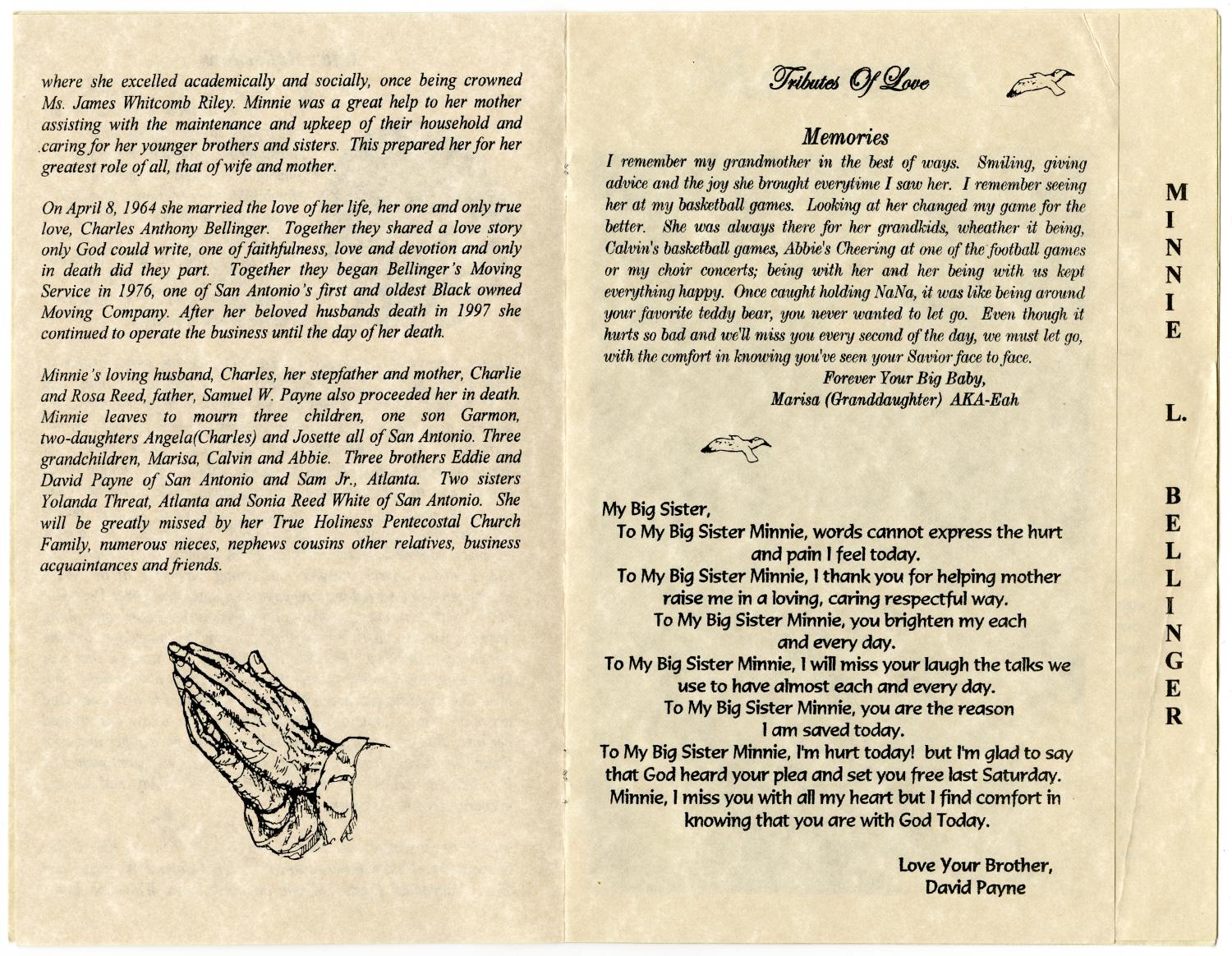 [Funeral Program for Minnie L. Bellinger, February 25, 2006]
                                                
                                                    [Sequence #]: 3 of 7
                                                