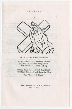 Primary view of [Funeral Program for William Henry Bellinger, April 20, 1979]
